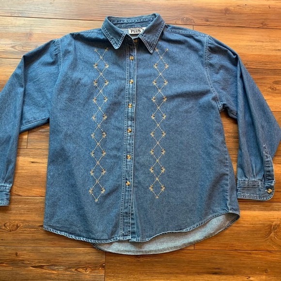Vintage Proudly Plus 80’s/90’s Embroidered Jean Shirt Sz 2X - Picture 7 of 11